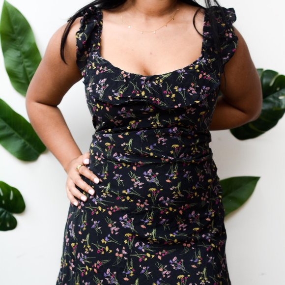 Black Floral Silk Dress - Picture 2 of 5